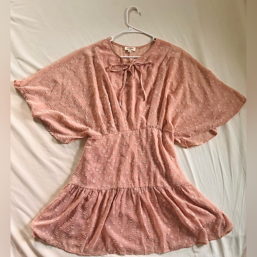 Umgee Pink Flutter wide Sleeve Dress